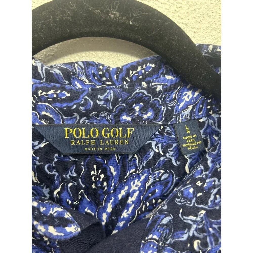 Ralph Lauren Polo Golf Shirt Mens Large Blue Black Floral EUC Preppy Business